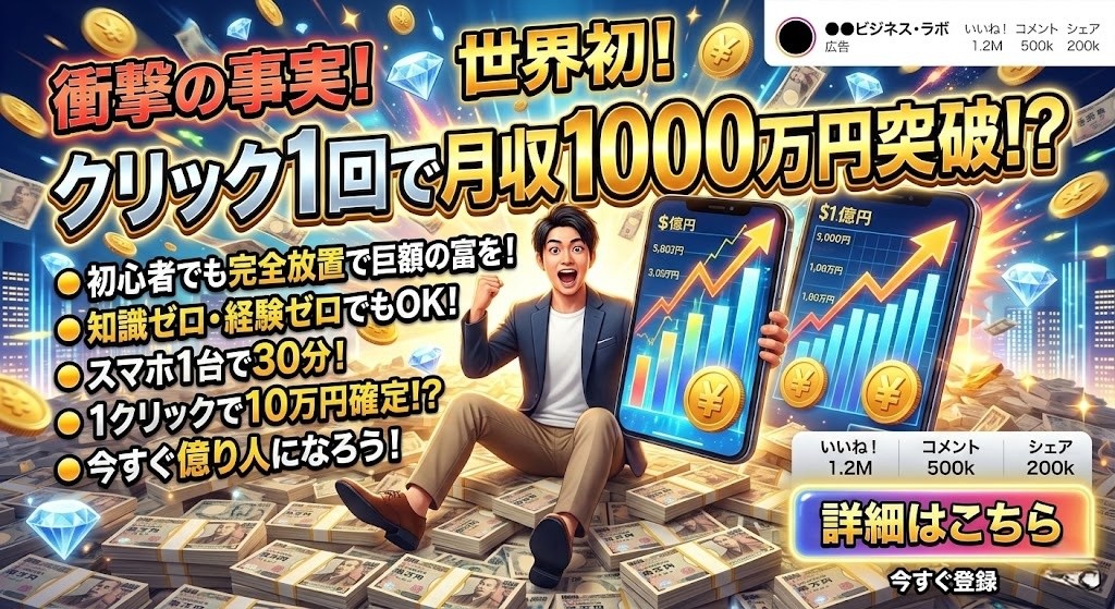 SNS上に並ぶ怪しいAI副業の誇大広告イメージ