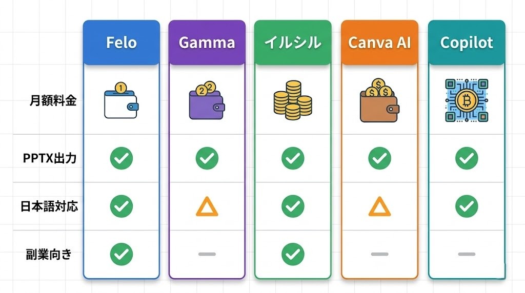 AIスライド生成ツール5選の比較表