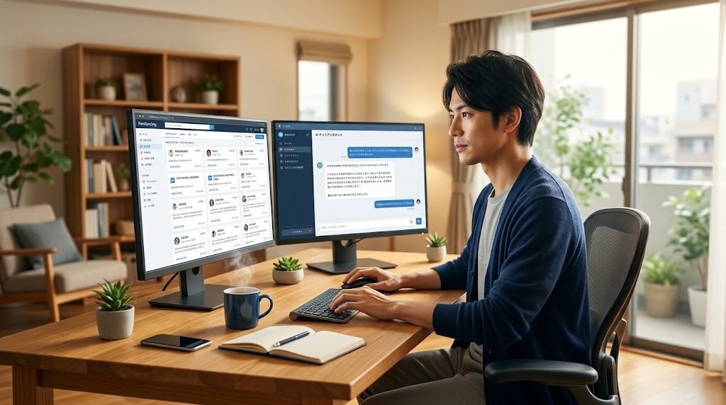 クラウドソーシングとAIを組み合わせた副業効率化のイメージ