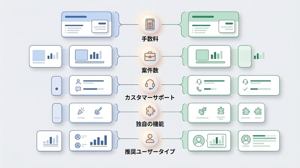 クラウドワークスとランサーズの5項目比較インフォグラフィック