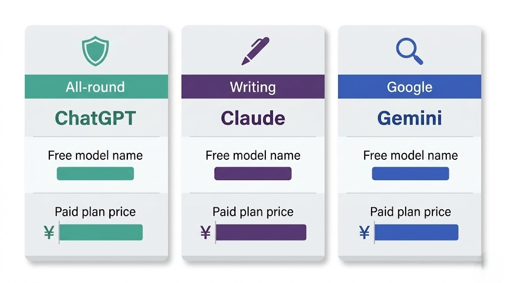 ChatGPT・Claude・Geminiの3大AI比較インフォグラフィック