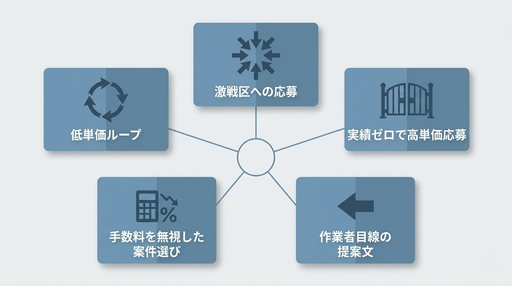 クラウドソーシングで稼げない5つの根本原因インフォグラフィック