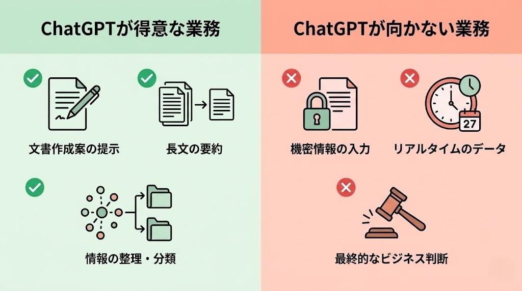ChatGPTが得意な業務と苦手な業務の比較図