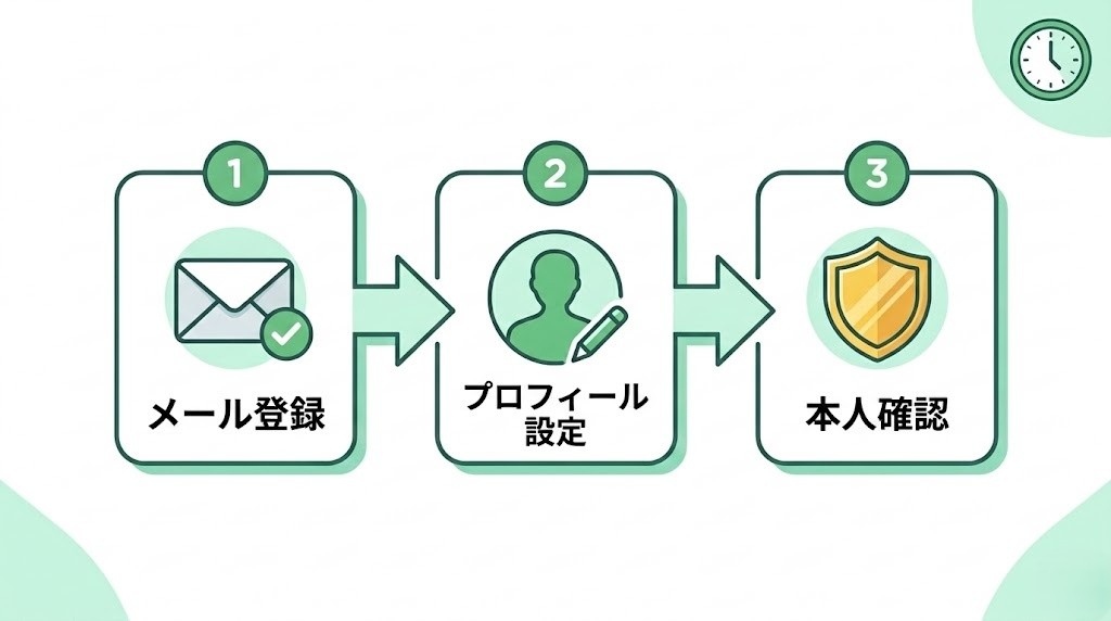 ランサーズ登録フロー：会員登録→プロフィール設定→認証完了の3ステップ