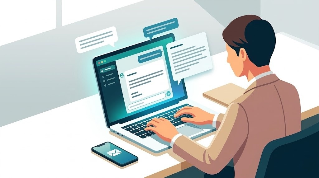 ChatGPTでメール文書を作成しているビジネスパーソン