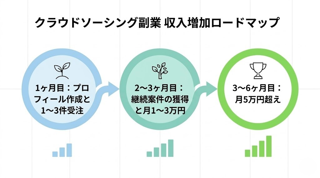 クラウドソーシングで月1万円から月5万円へ引き上げる3段階ロードマップ