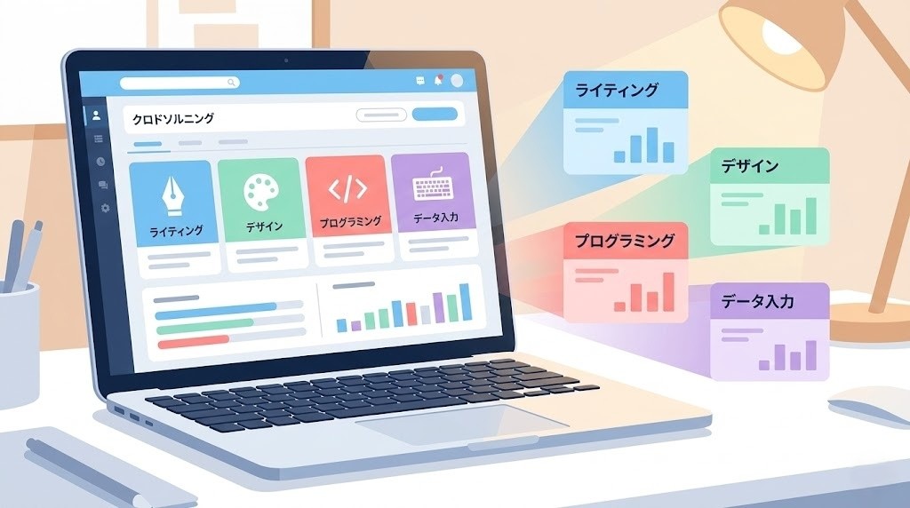 クラウドソーシングの案件ジャンル別比較イラスト