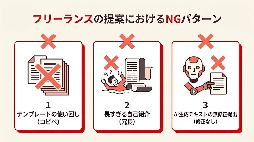 提案文でやりがちなNG3パターンの図解