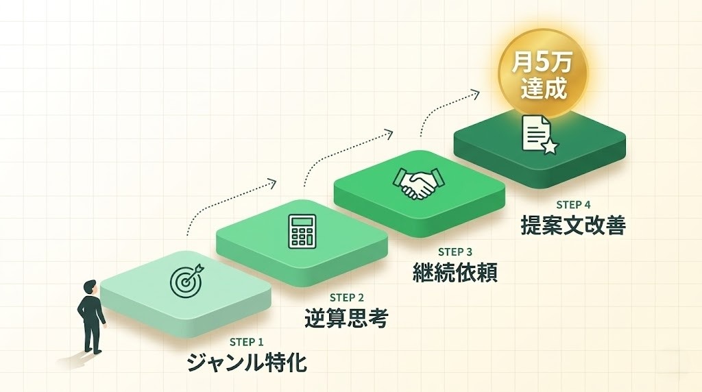 高単価案件を取るための4つのコツのステップ図