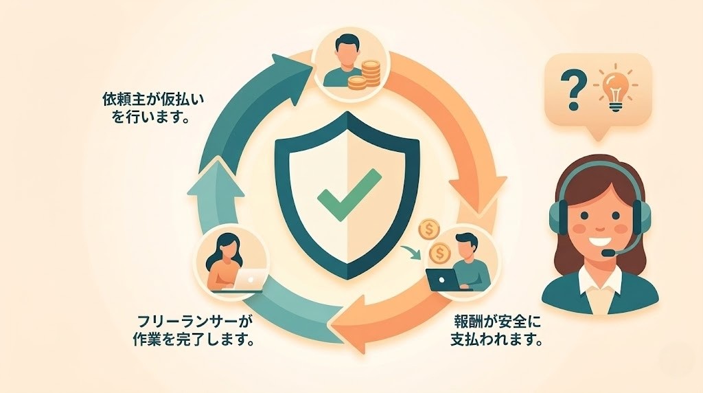 仮払い制度とサポート体制のイメージイラスト