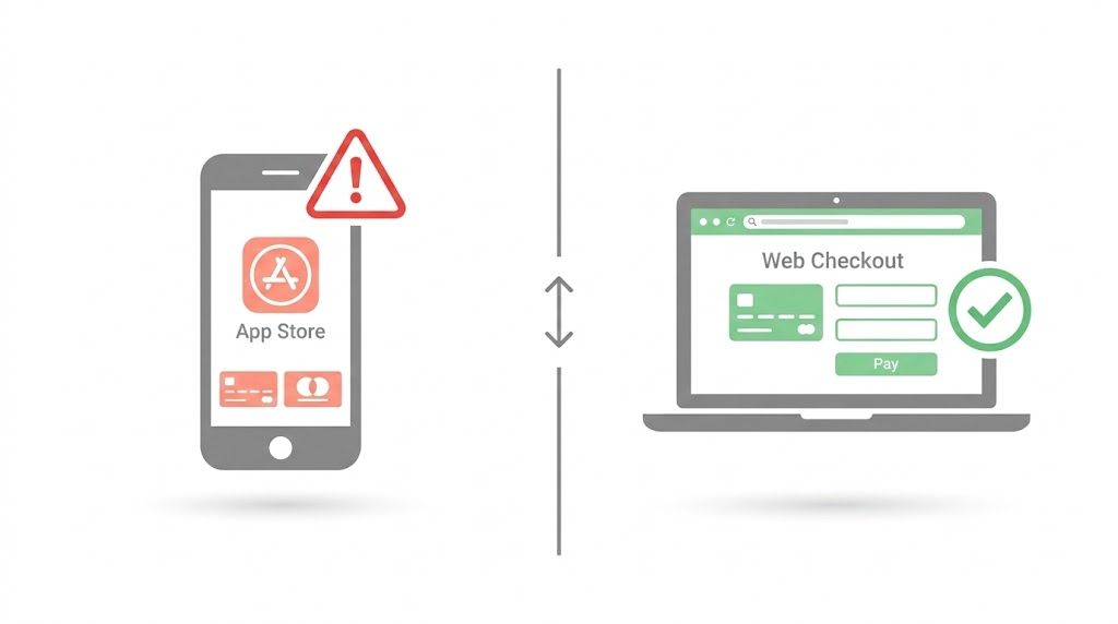 iPhoneアプリ課金とPCウェブ課金の比較イメージ