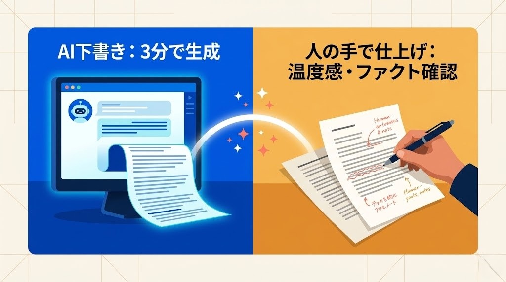 AI×人の手でサービス説明文を作成するイメージ
