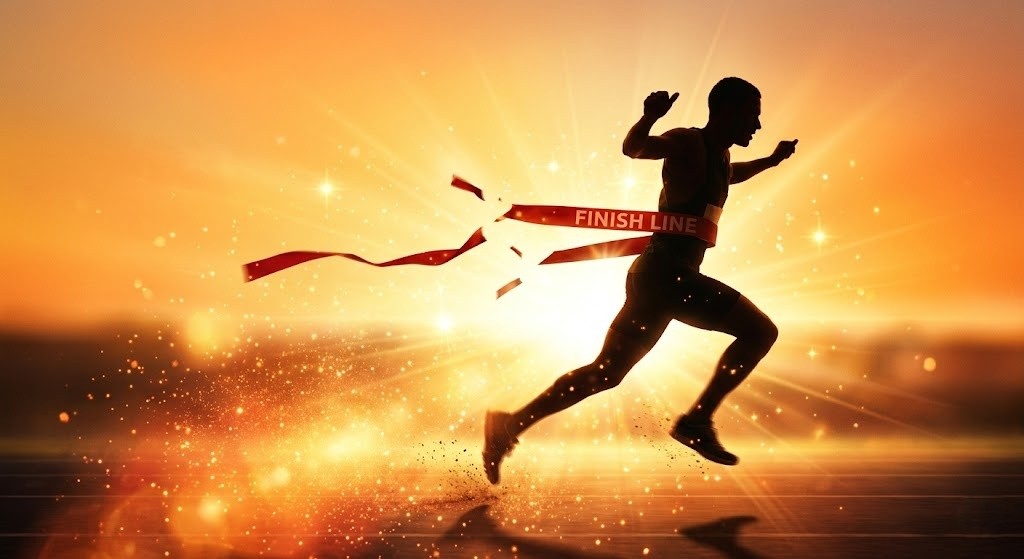 ゴールテープを切る達成感のイメージ