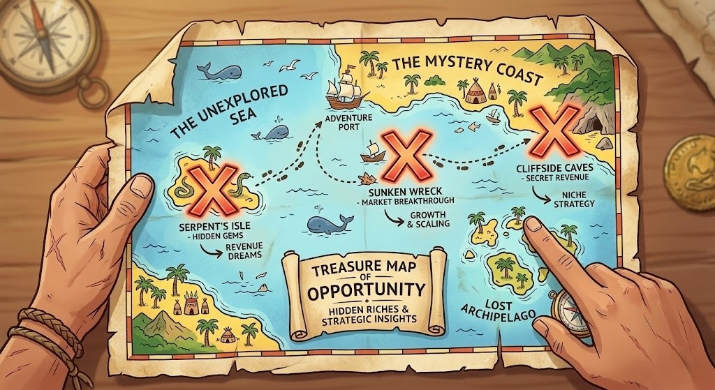 穴場ジャンルを示す宝の地図のイメージ