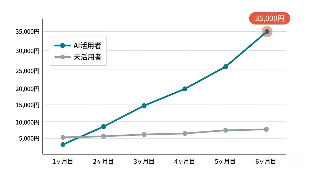 AI副業の月収変化グラフ：AI活用者と未活用者の比較