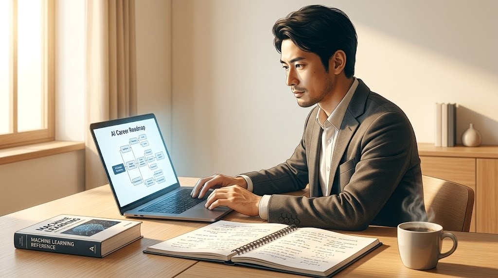 30代がAIエンジニア転職ロードマップを調べている様子