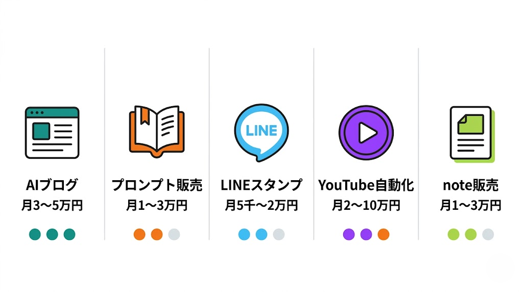 AIほったらかし副業5選の比較インフォグラフィック