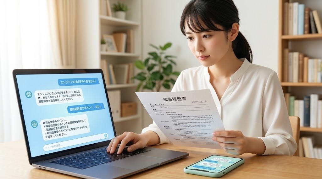 ChatGPTで転職書類を作成するシーン
