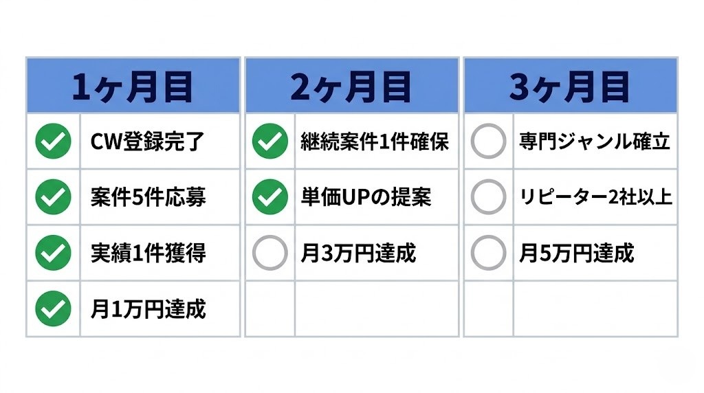 AI副業月別チェックリスト：1ヶ月目〜3ヶ月目の進捗確認表