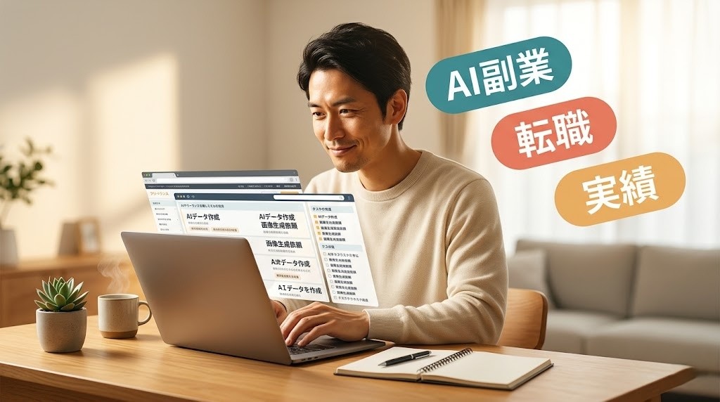 クラウドワークスでAI副業案件を探す様子