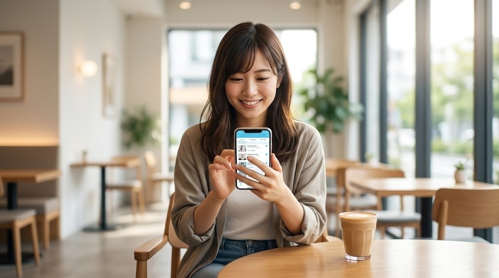 ココナラアプリを使って副業する女性