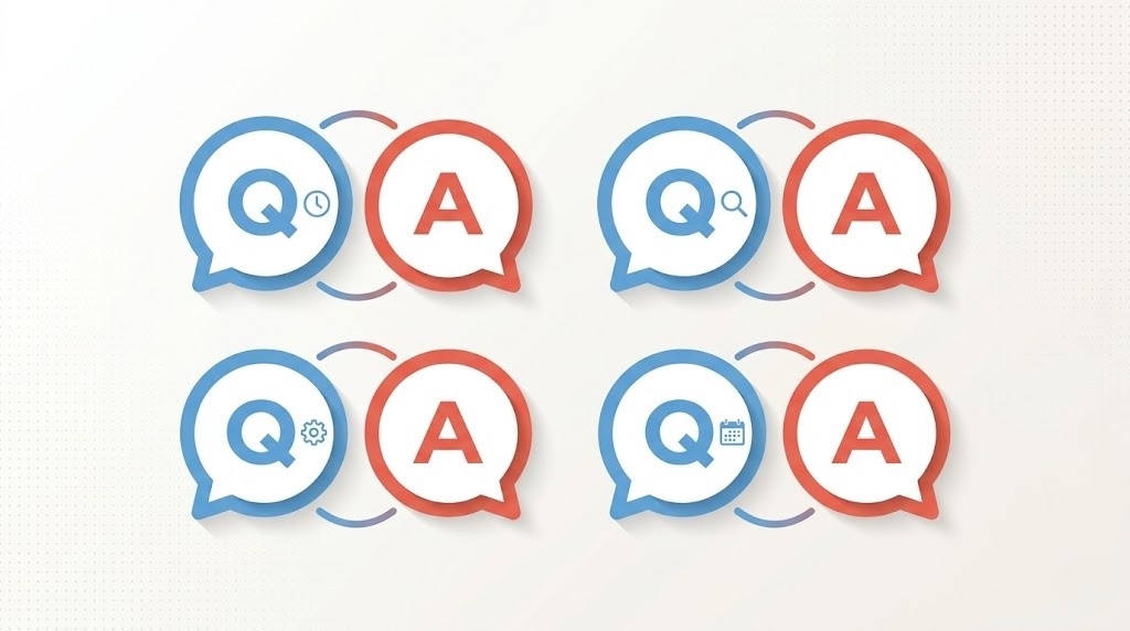 よくある質問イラスト(Q&Aバブルが並んだシンプルなフラットデザイン)