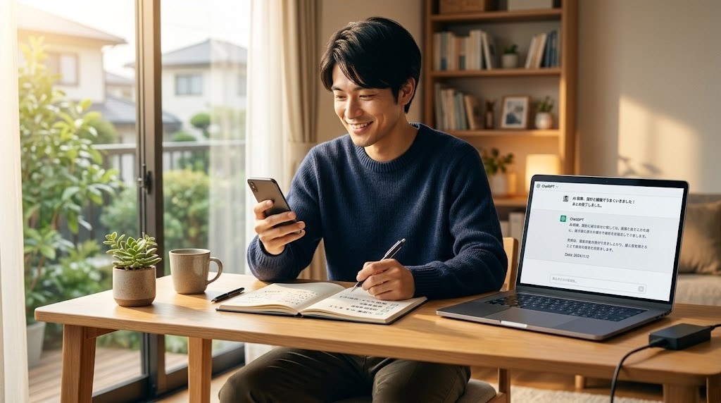 AI副業3ヶ月間のロードマップを完走してゴール到達：達成感と前向きなイメージ